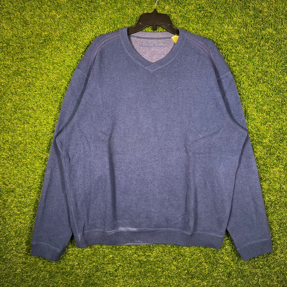 Tommy Bahama Mens XL Blue Cotton V-Neck Pullover Sweater Long Sleeve